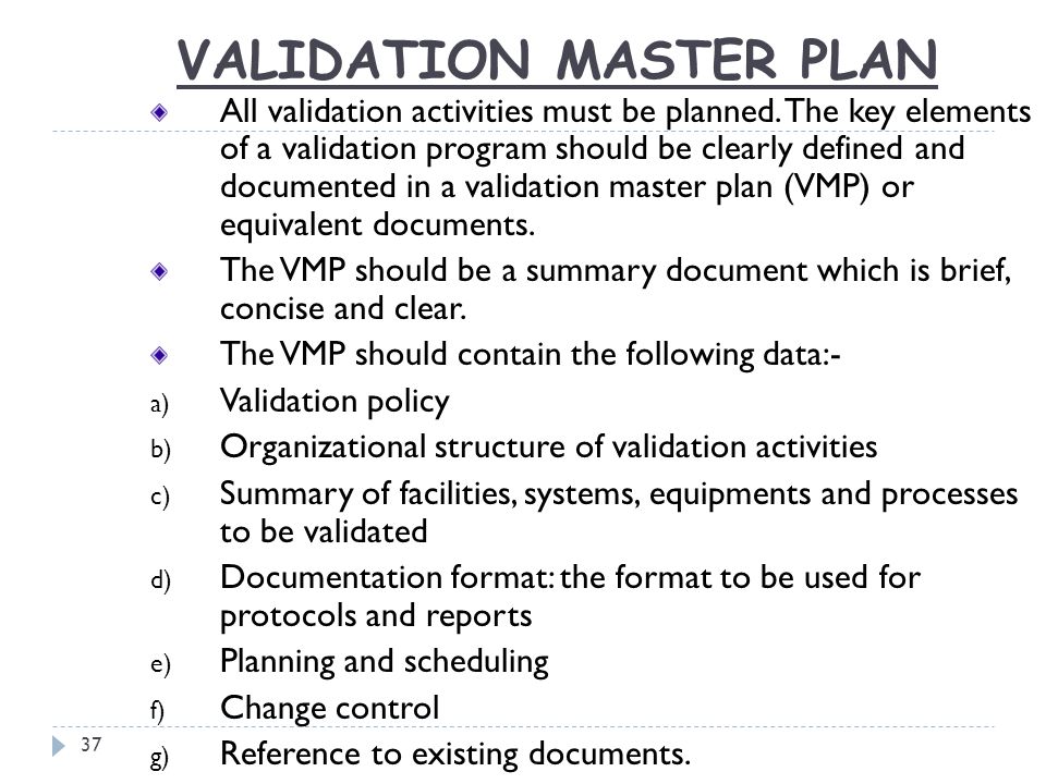 Site Validation Master Plan